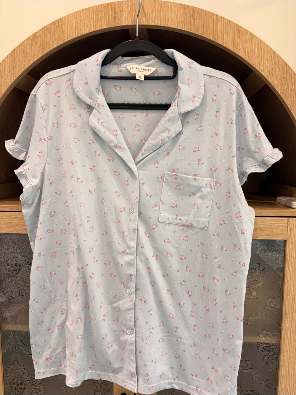 Laura Ashley Light Blue Floral Short-Sleeve Pajama Top and Pants Set